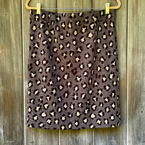Ann Taylor Loft Grey Leopard Print Stretch Career Pencil Skirt Women's L Petite - Picture 1 of 13